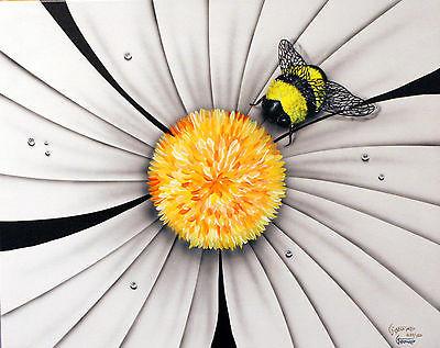 Black and White Flower - Bumble Bee by Michael Godard